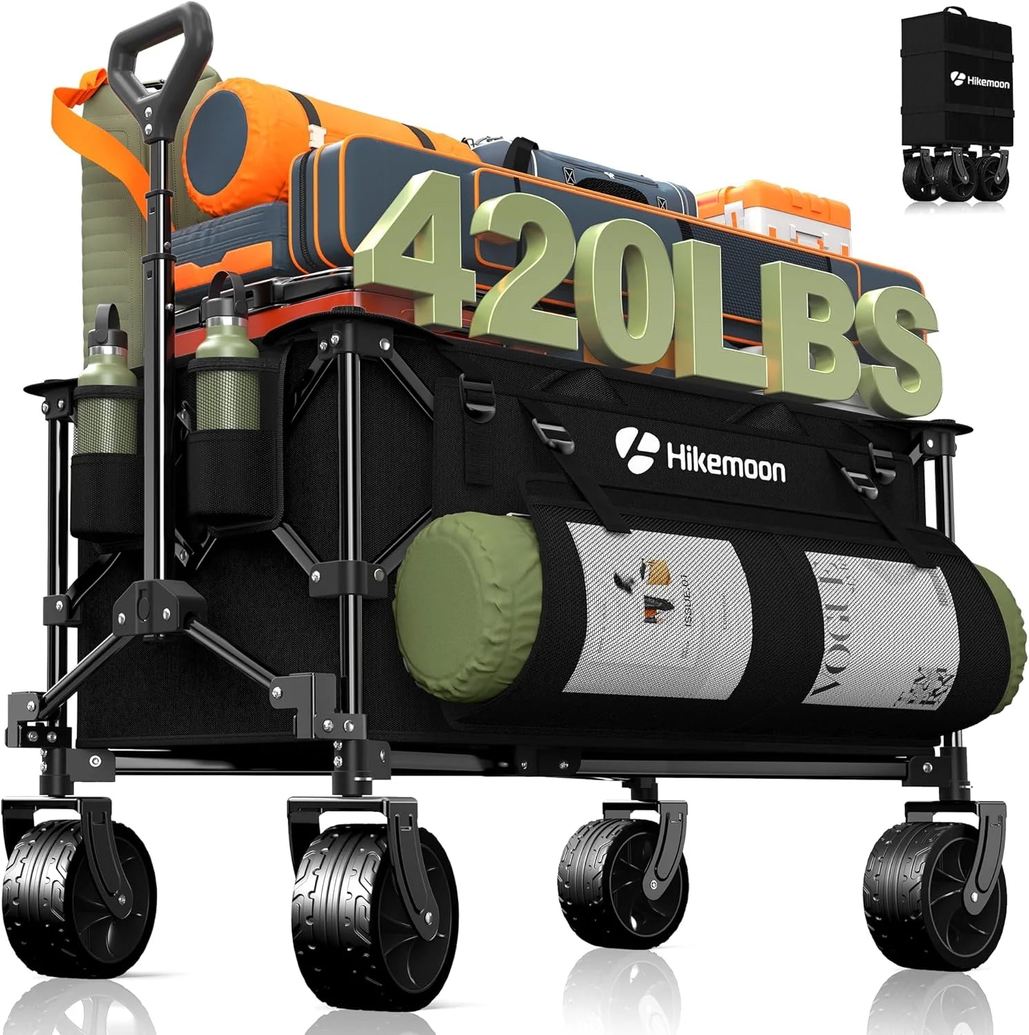 Discount 150L Collapsible Wagon Compact with Big Wheels, 420LBS Black - Image 7