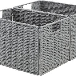 Discount Wicker Storage Basket, Set of 2 Hand-Woven Paper Rope Wicker Basket, Small Storage Baskets for Organizing Toilet