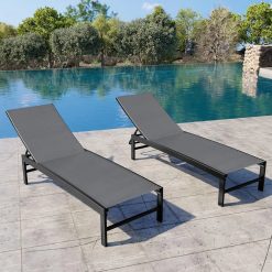 Lumi Discount Products Lounge Chair Outdoor Set of 2, Metal Pool Chaise Lounge Chairs, Adjustable Five-Position Tanning