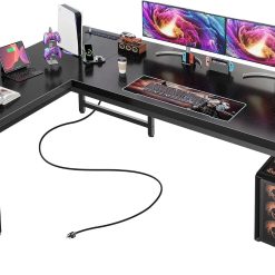 Alternative view of Lumi Discount Huuger 63 Inch L Shaped Desk with Power Outlets and USB-C Port, 0.95 Inch Thicker Desktop