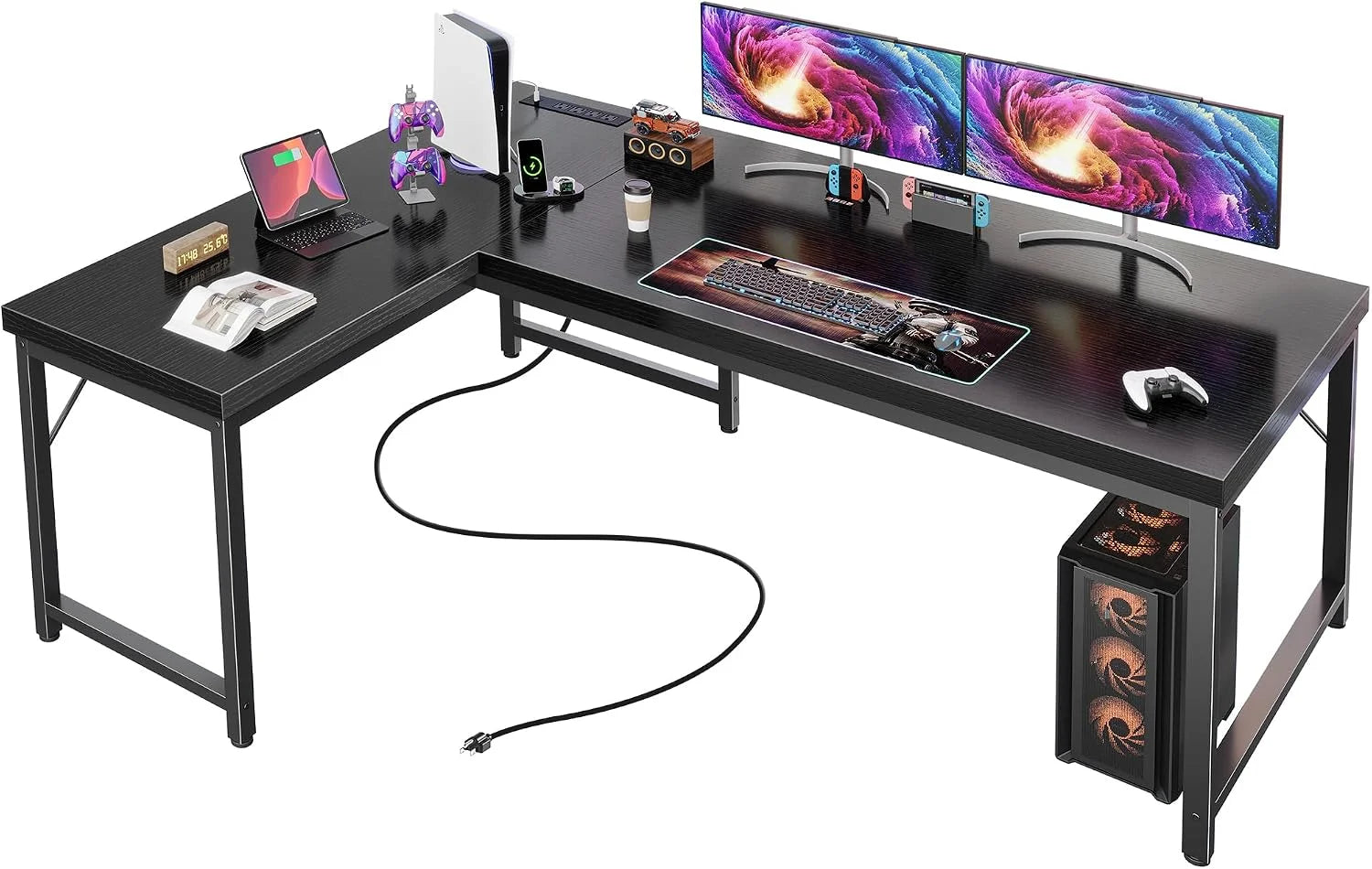 Lumi Discount Huuger 63 Inch L Shaped Desk with Power Outlets and USB-C Port, 0.95 Inch Thicker Desktop - Image 2