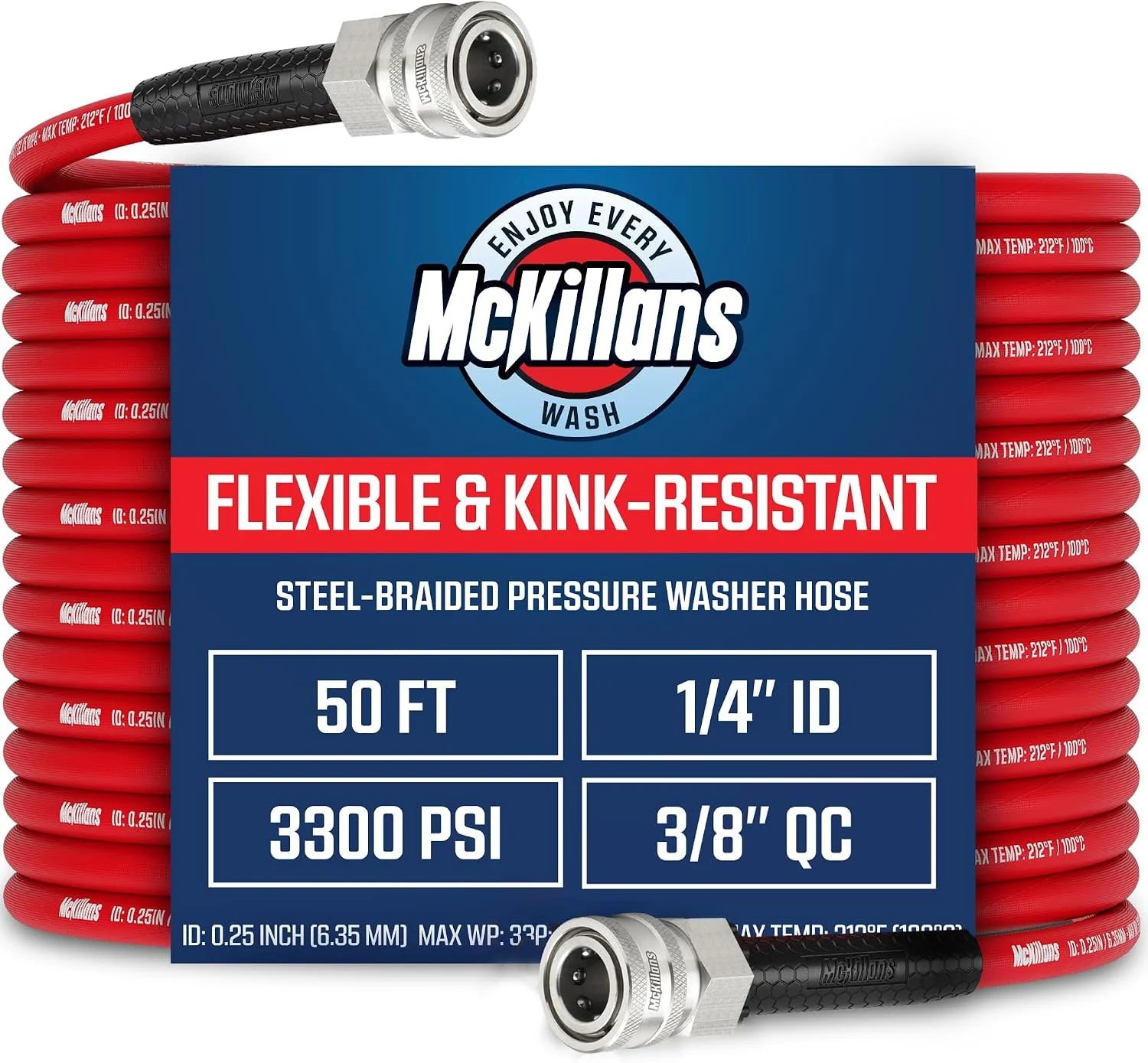 Lumi Discount QC Installed Pressure Washer Hose 50 ft, Flexible & Kink-resistant, Steel-Braided & Durable- 3/8 QC - Image 4