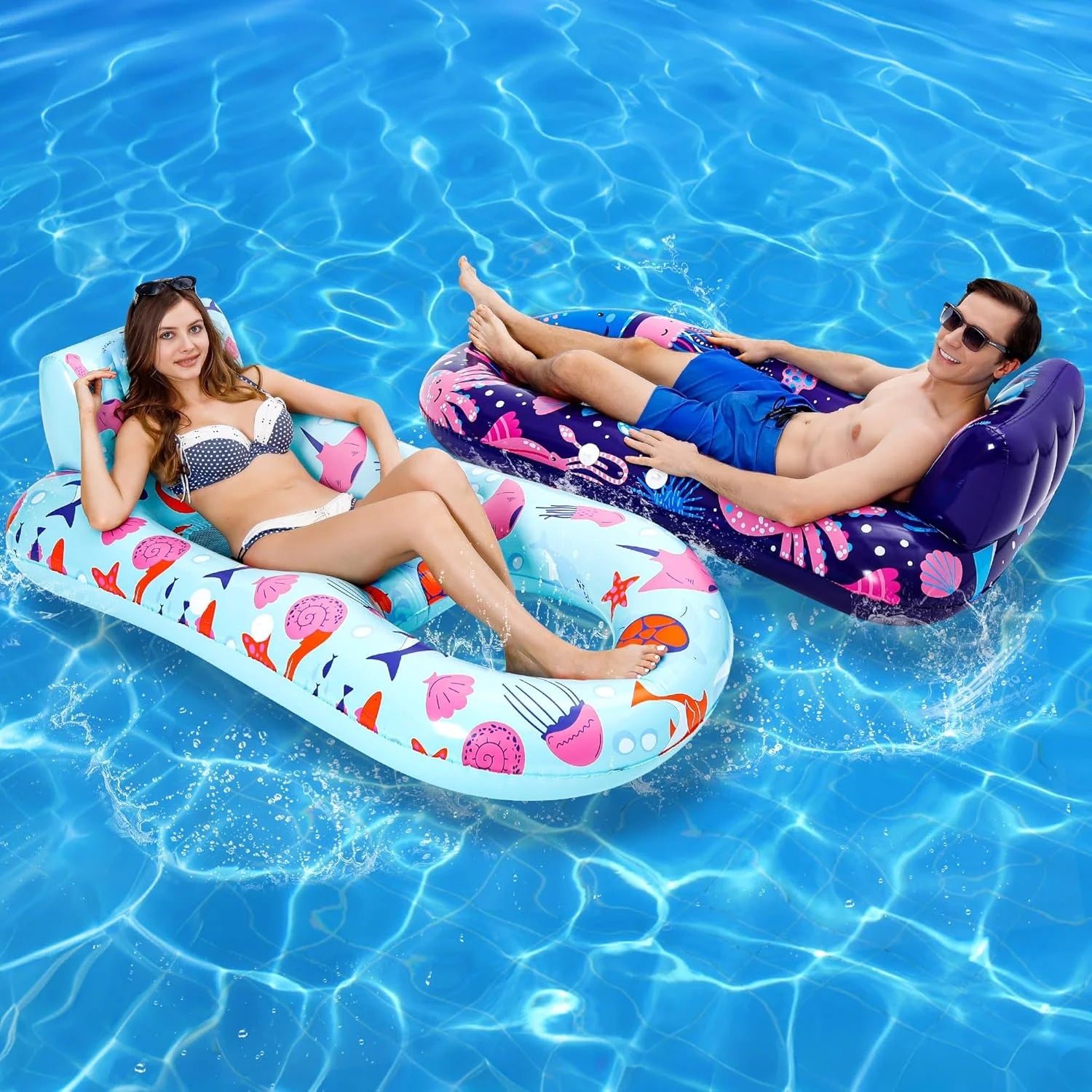 Lumi Discount 4 Pack Pool Floats Adult, Inflatable Pool Lounger Float Heavy Duty with Cup Holder - Image 2