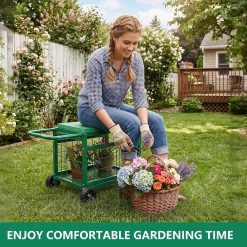 Lumi Discount Garden Seat with Wheels, Rolling Garden Stool Heavy Duty Gardening Cart with Seat and 20 Quart Storage Space for Patio