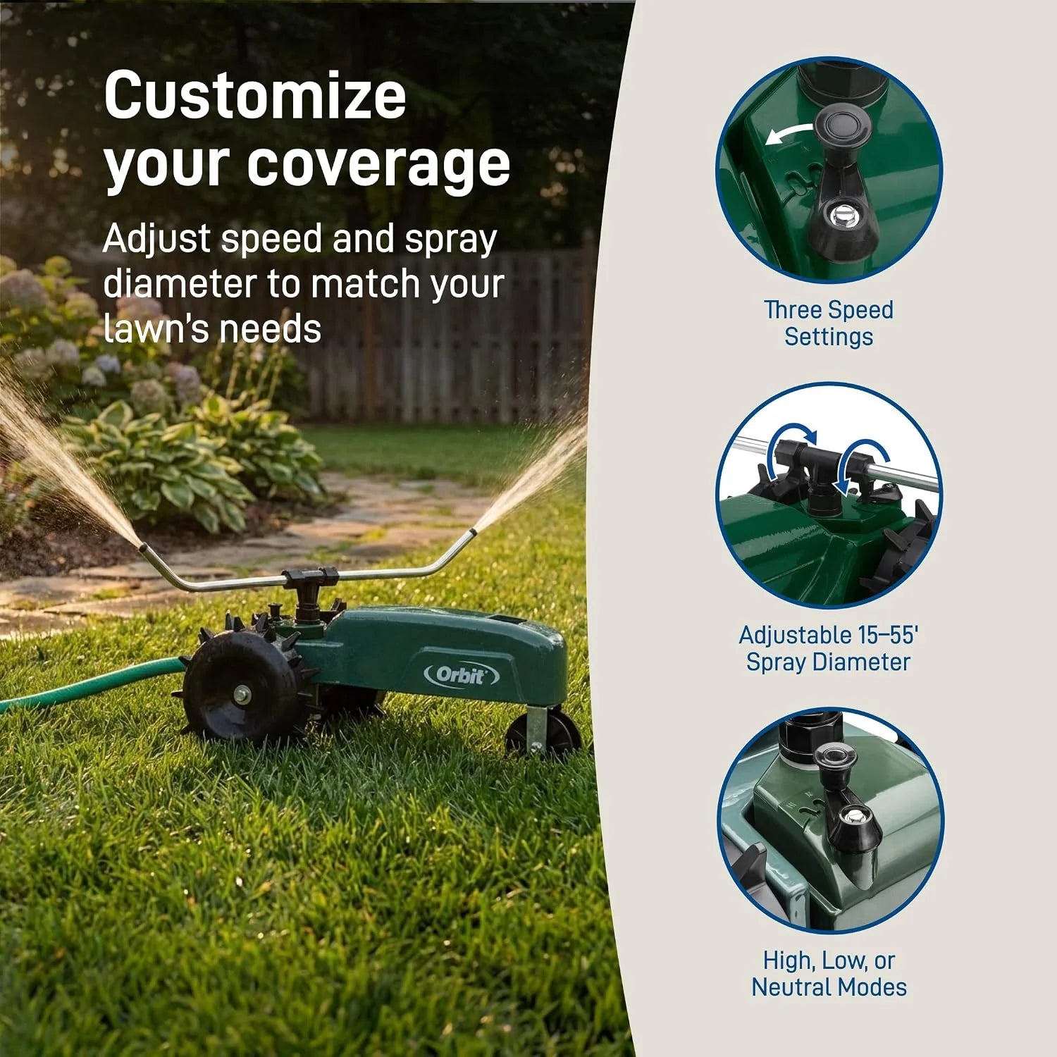 Lumi Discount Orbit Traveling Tractor Water Sprinkler, Self-Propelled Traveling Sprinkler for Wide Lawn Coverage - Image 6