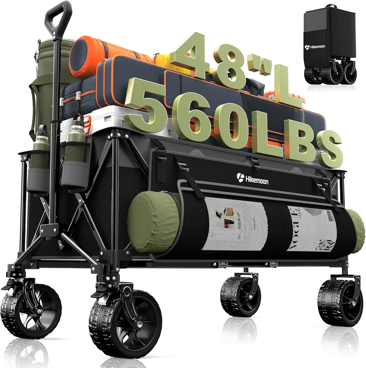 Lumi Discount HIKEMOON 48" Extra Large Collapsible Wagon with Big Wheels, 300L Black, 560LBS Heavy Duty - Image 5