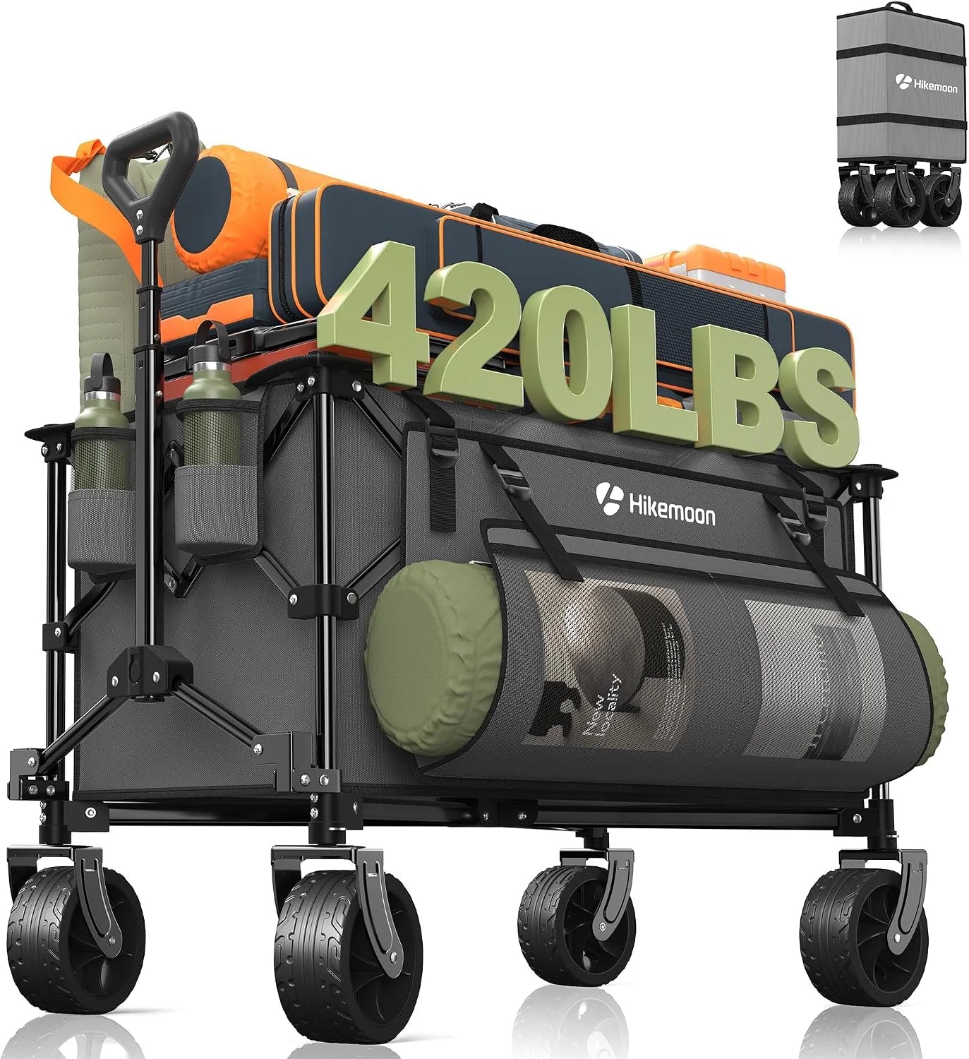 Discount 150L Collapsible Wagon Compact with Big Wheels, 420LBS Black - Image 3