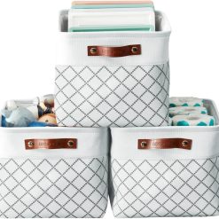 Discount Storage Bins, Large Fabric Storage Baskets for Shelves 3 Pack, 15 x 11 x 9.5 inches Decorative Linen Closet