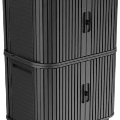 Lumi Discount Keter Velo 30 Gallon Outdoor Storage Cabinet, Weather-Resistant Resin Deck Box with Steel Reinforcement, Lockable