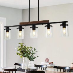 Discount Kitchen Lighting, Black Modern Rustic Wood Ceiling Pendant Light Fixtures