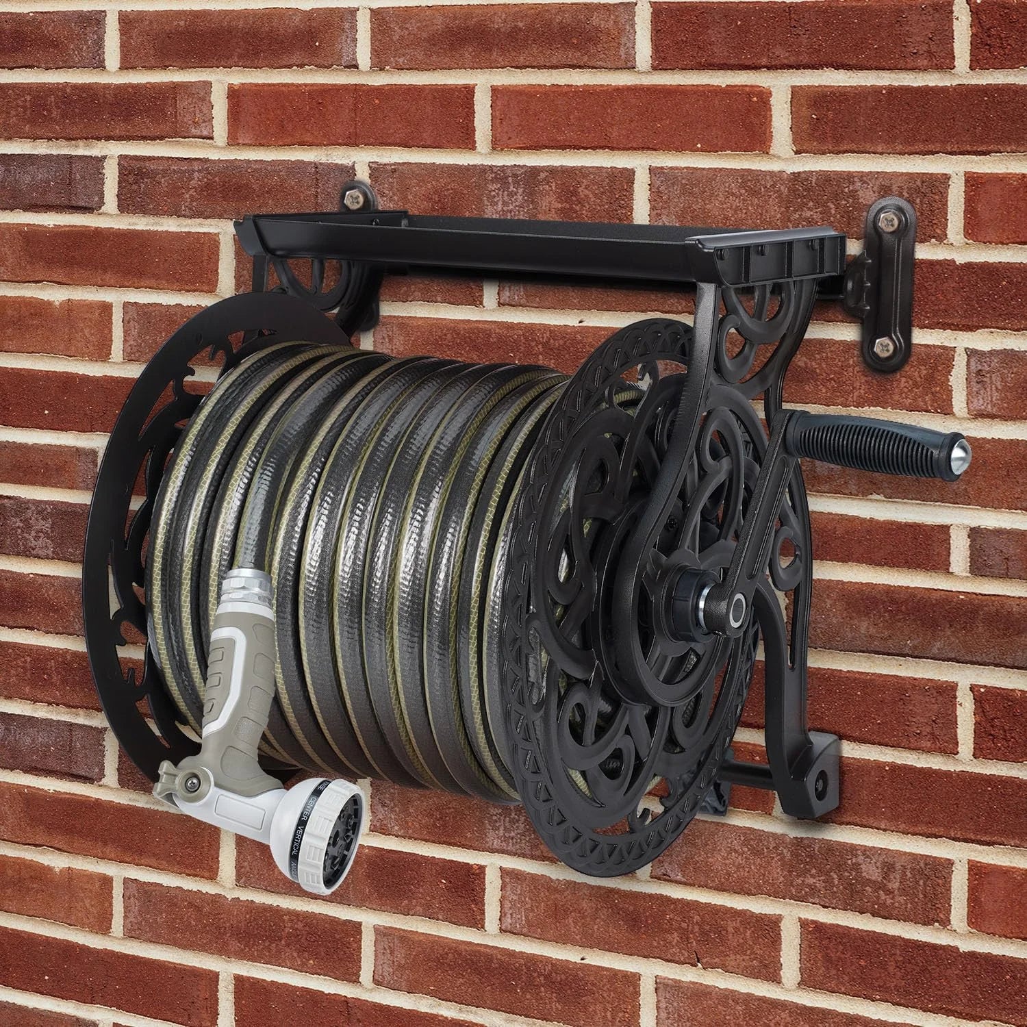 Discount Wall Mount Garden Hose Reel for Outside, Holds 125 ft x 5/8" Hose Storage, Decorative Heavy Duty Water Hose - Image 4