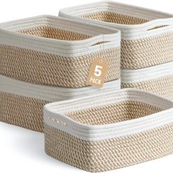 Discount Small Woven Storage Baskets for Shelves, Gift Baskets Empty, 11.8×7.9×4.7, Decorative Cotton Rope Baskets
