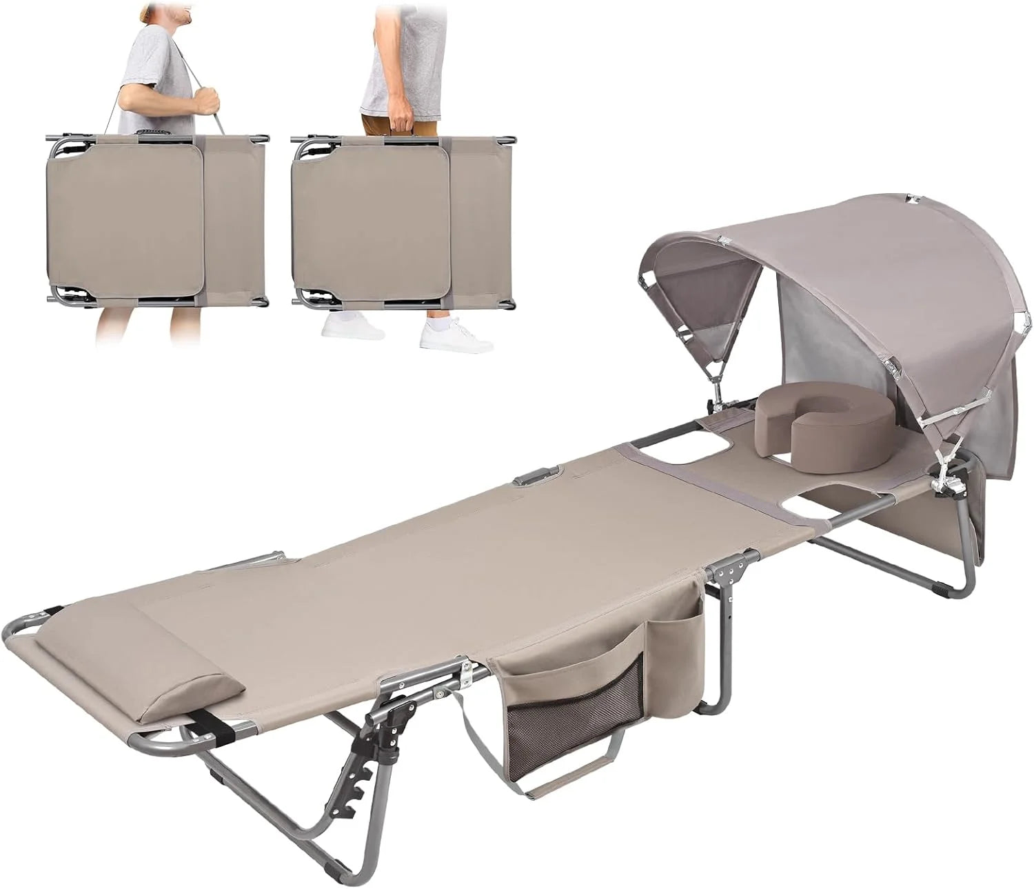 Discount Tanning Chair with Sun Canopy Face Hole Softer Padded Adjustable Washable, Heavy Duty Layout Folding Lounge Chair - Image 6