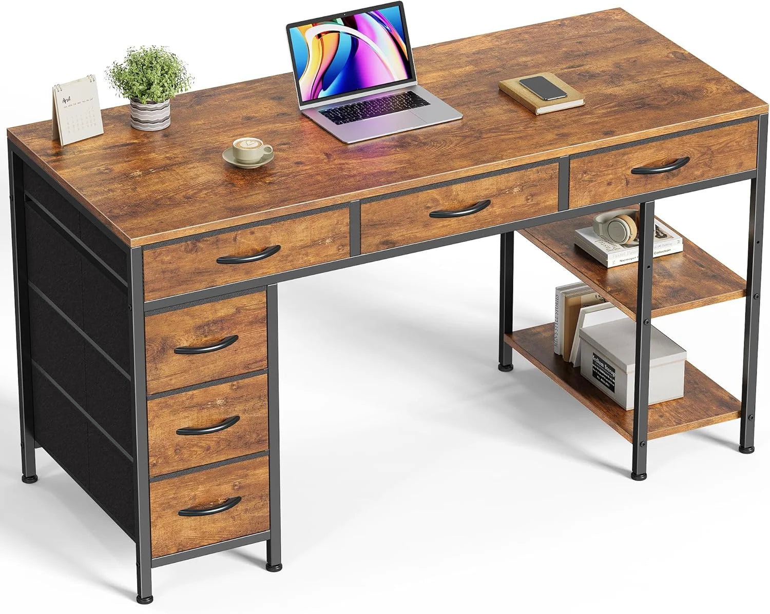 Lumi Discount Huuger Computer Desk with 6 Drawers, Office Desk with Shelves, 47inch - Image 5