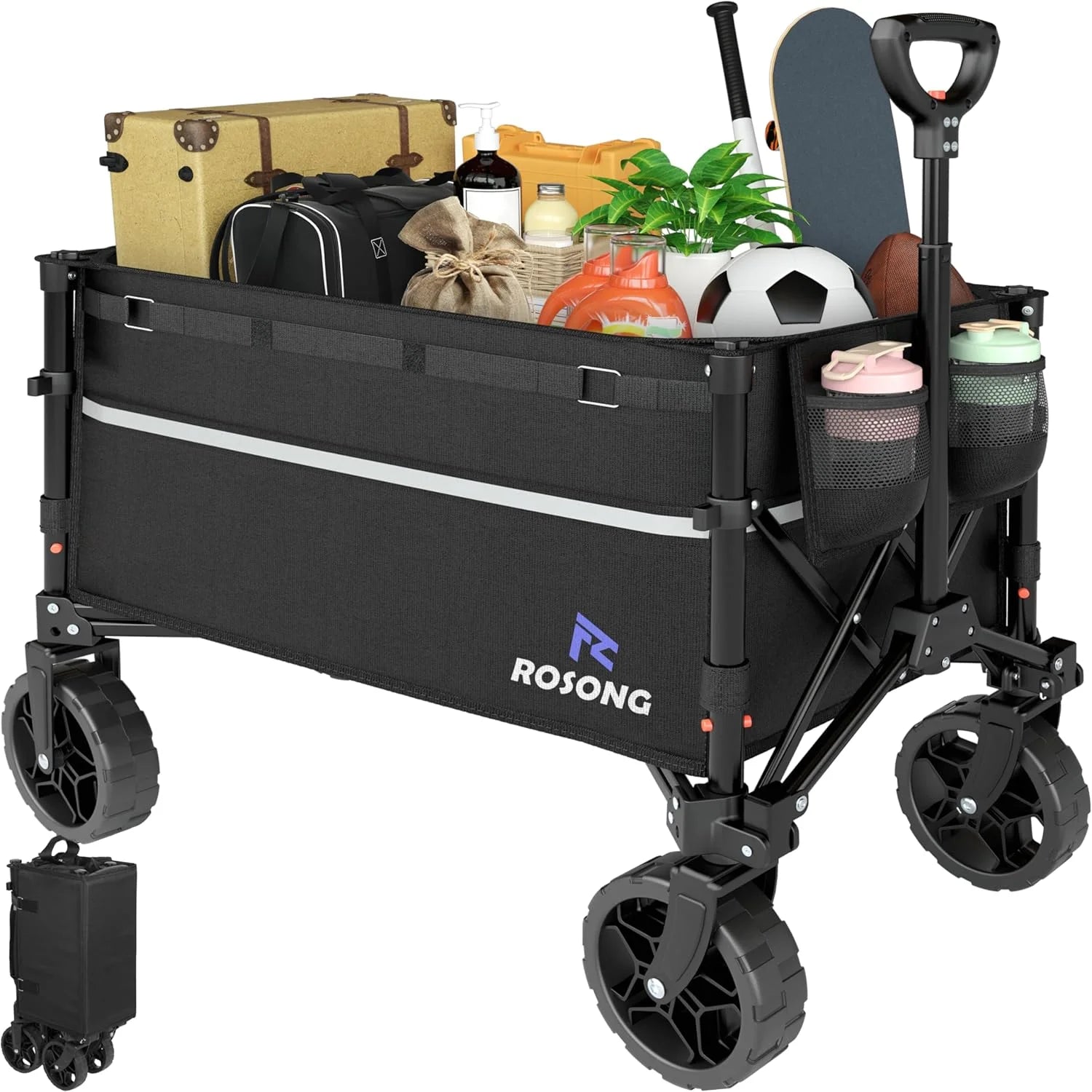 Lumi Discount Collapsible Wagon Cart with Wheels Foldable – Folding Utility Heavy Duty Wagons Carts for Grocery Sports Garden Shopping Camping - Image 2