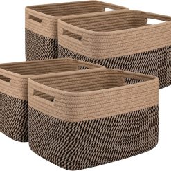 Discount 4 Pack Storage Basket, 13x9x7.8 Cotton Rope Baskets for Shelves, Closet Organizer for Bedroom & Living Room, Soft