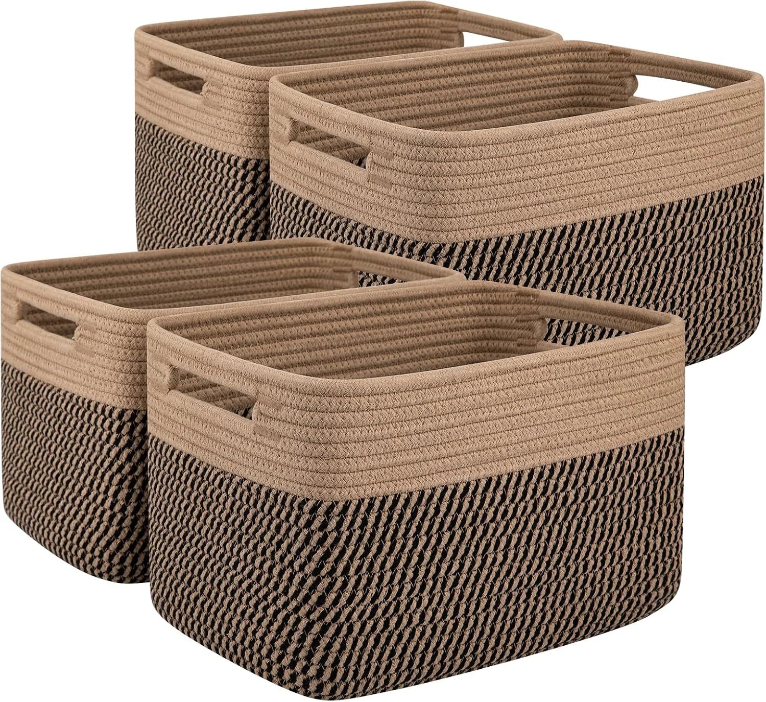 Discount 4 Pack Storage Basket, 13x9x7.8 Cotton Rope Baskets for Shelves, Closet Organizer for Bedroom & Living Room, Soft