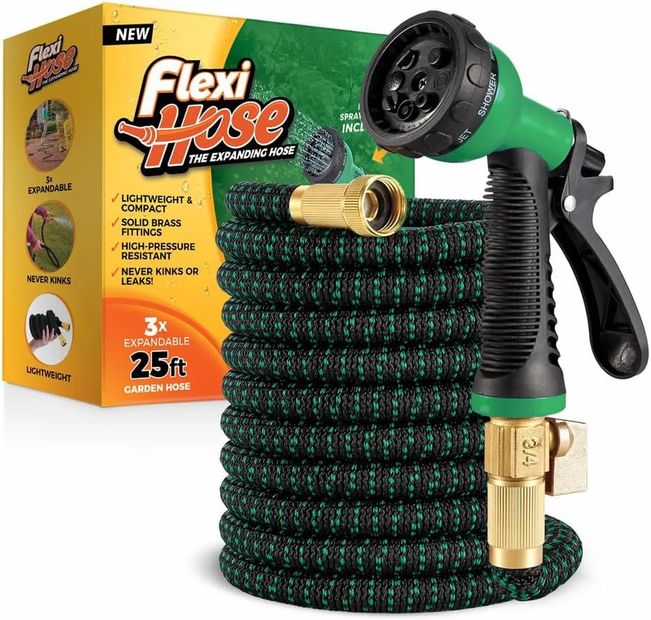 Lumi Discount Hose with 8 Function Nozzle, 100FT, 3/4 Inch Solid Brass Fittings and Double Latex Core - Image 2