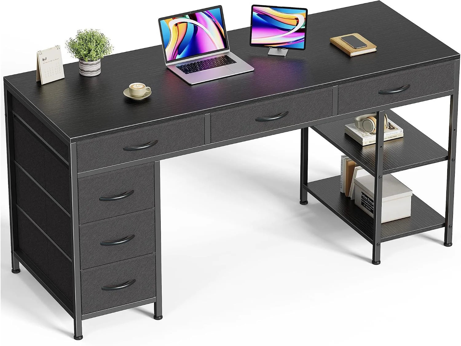 Lumi Discount Huuger Computer Desk with 6 Drawers, Office Desk with Shelves, 47inch - Image 8
