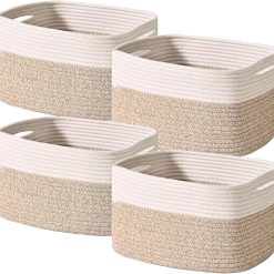 Discount Baskets for Organizing 12.5×9.1×7.9 (4 Packs) Off White, Storage Bin for Shelves, Woven Cotton Rope Basket