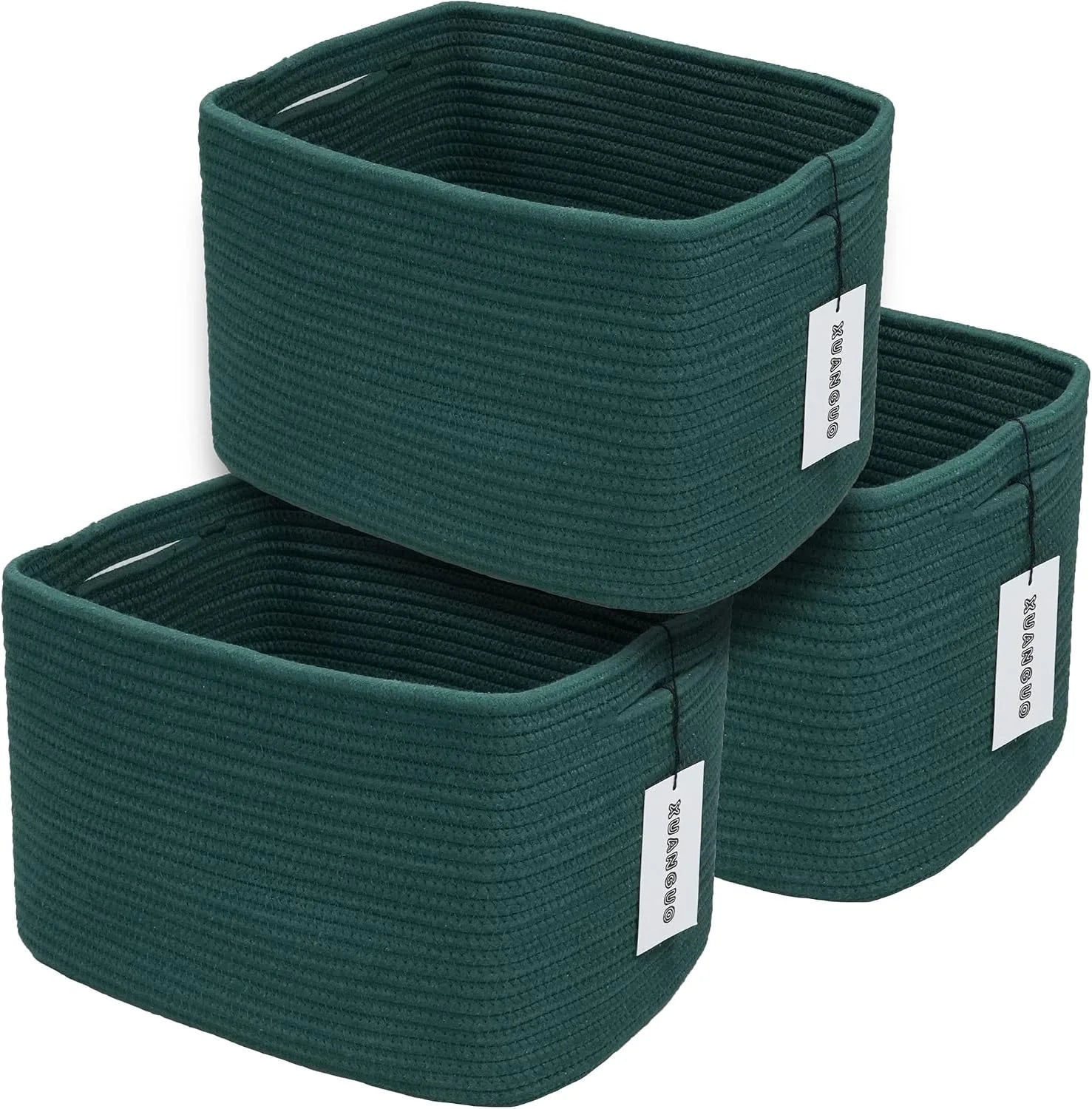 Discount Cotton Rope Storage Baskets 15x10x9.3 3 Pack White, Decorative rectangular storage baskets for shelves - Image 5