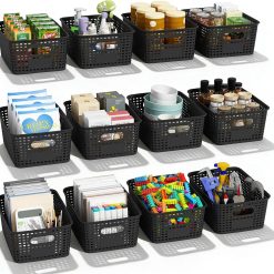 Discount Plastic Storage Basket for Organizing 12 Pack Small Storage Bins Container for Shelves, White Shelf Baskets