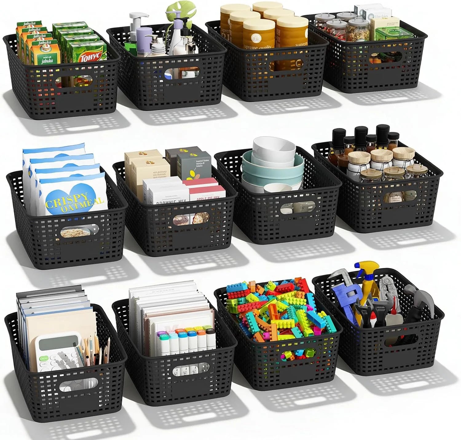 Discount Plastic Storage Basket for Organizing 12 Pack Small Storage Bins Container for Shelves, White Shelf Baskets