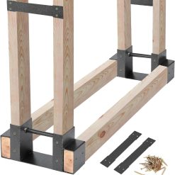 Lumi Discount Outdoor Firewood Log Storage Rack Bracket Kit, Fireplace Wood Storage Holder-Adjustable to Any Length