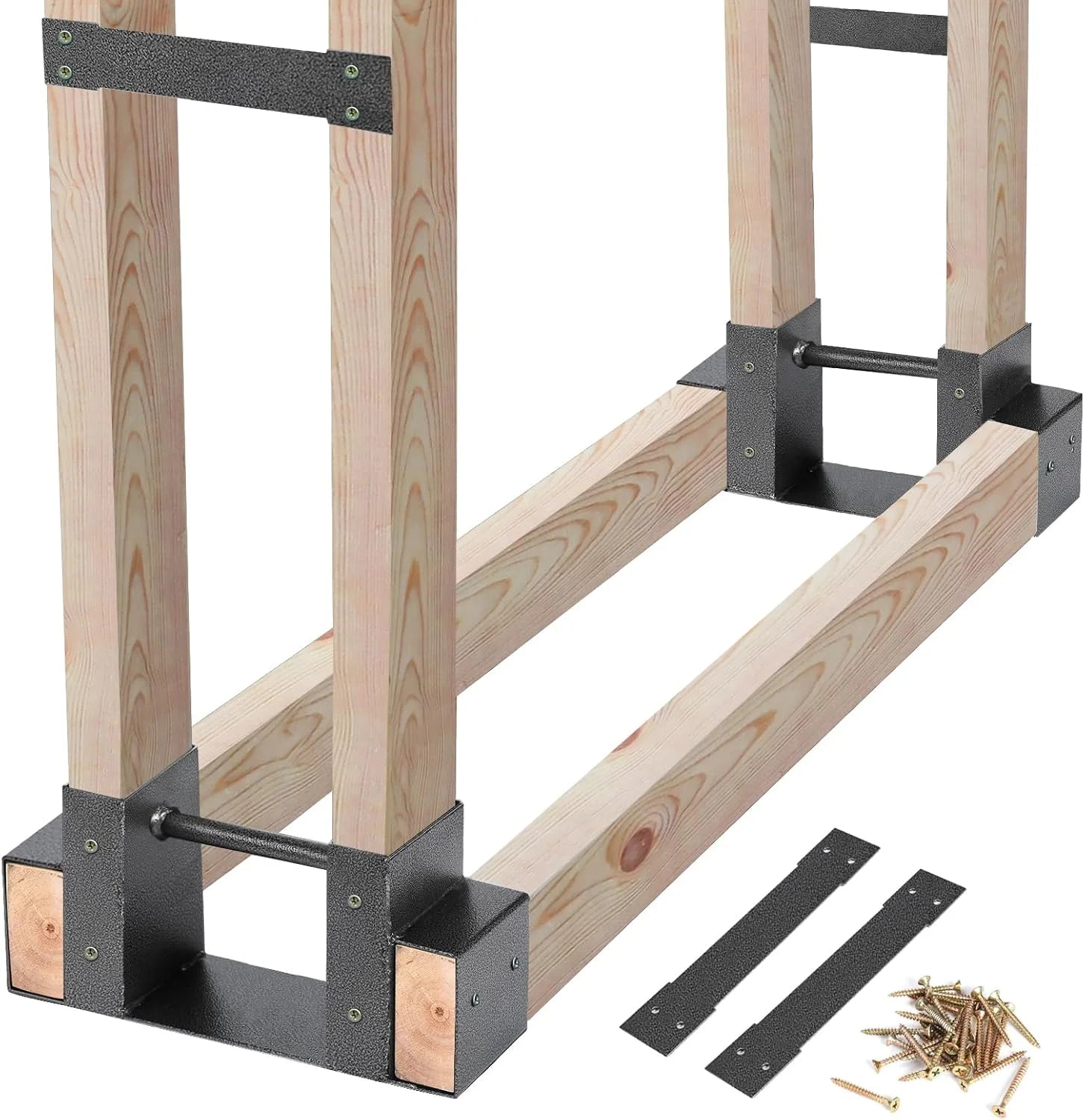 Lumi Discount Outdoor Firewood Log Storage Rack Bracket Kit, Fireplace Wood Storage Holder-Adjustable to Any Length