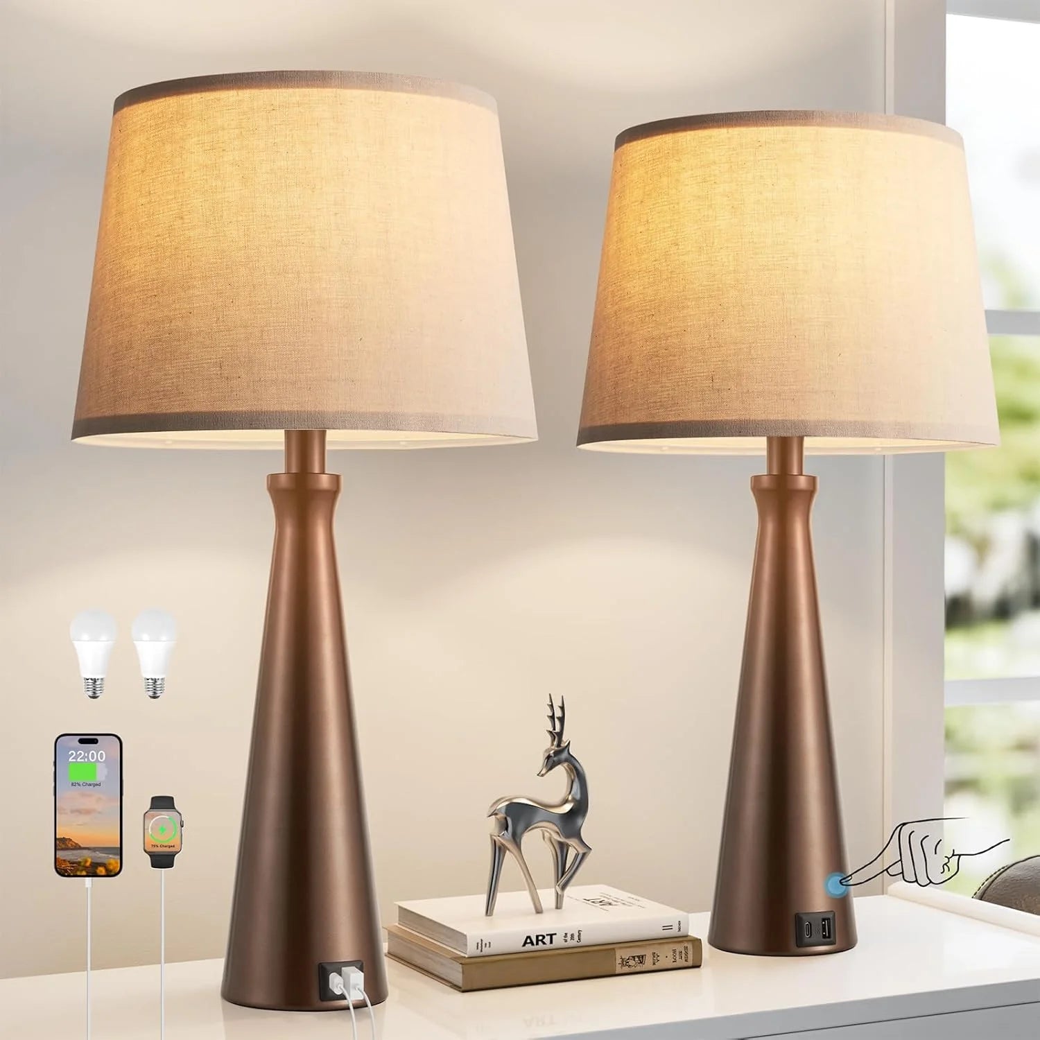 Discount Modern Table Lamps Set of 2, Dimmable, Bulb Included - Image 6