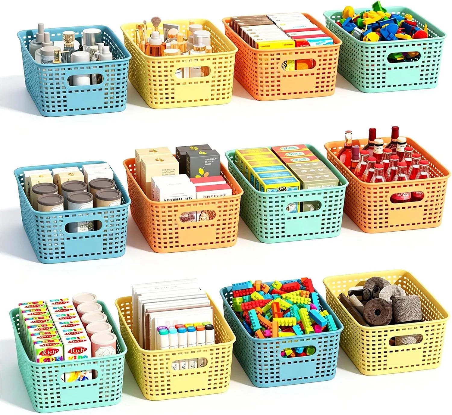 Discount Plastic Storage Baskets Bins for Home Organizing, 10 Pack, Space-Saving Storage Container with Handles - Image 2