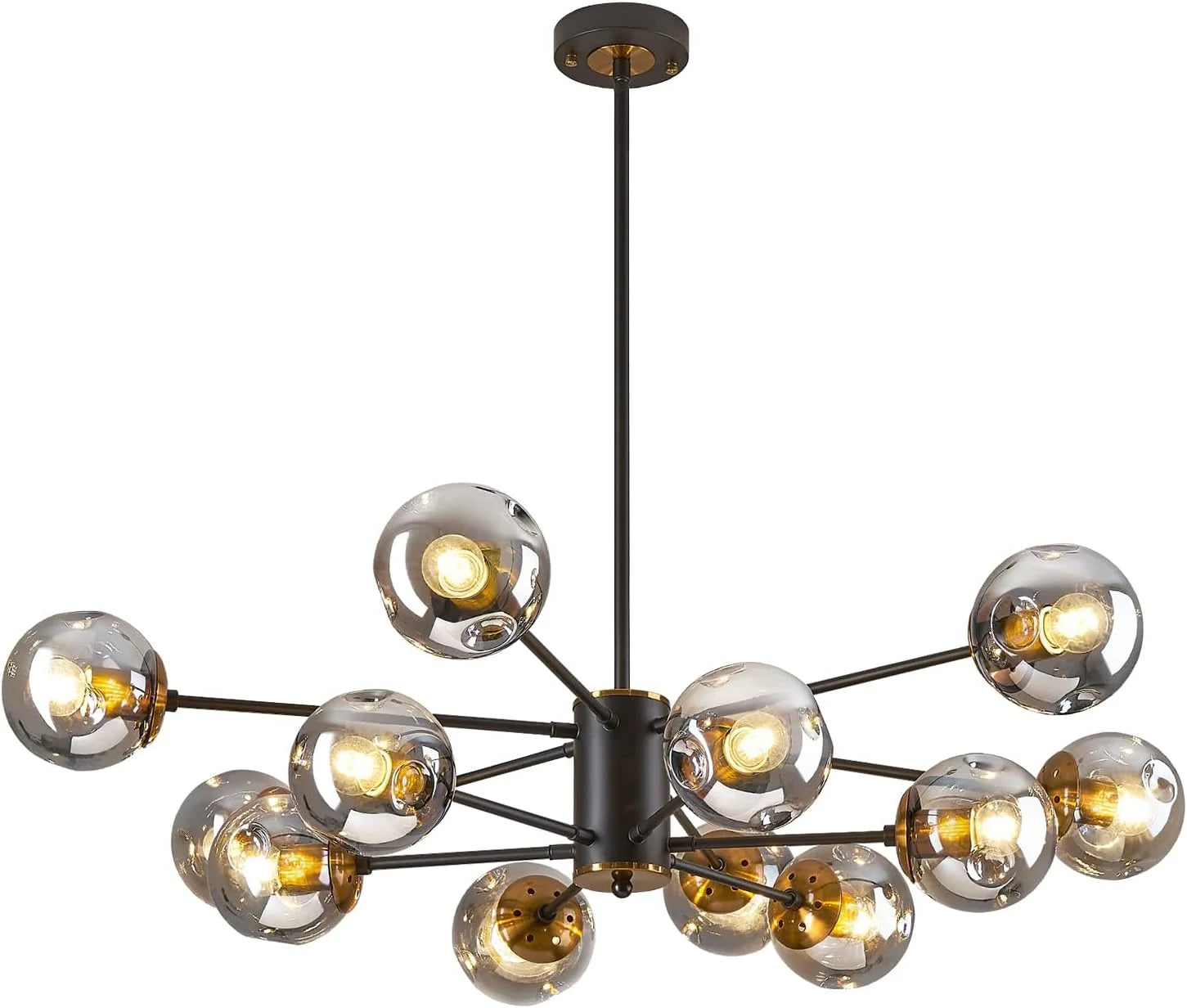 Discount 6-Light Glass Globe Sputnik Chandelier Modern Matte Black and Gold Ceiling Light Fixture Vintage Hanging - Image 5
