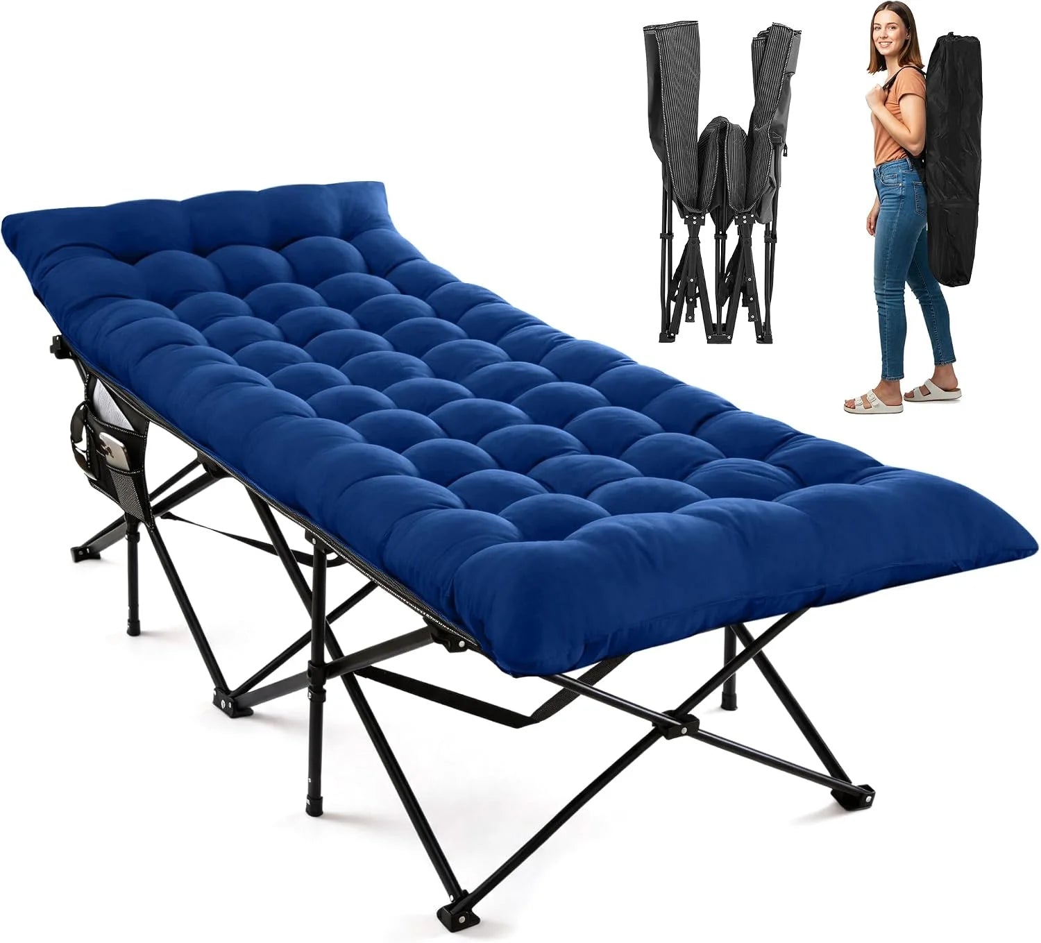 Lumi Discount Camping Cot for Sleeping 28 Extra Wide, Heavy-Duty 1200D Oxford Foliding Cots for Adults Portable with Mattress - Image 3