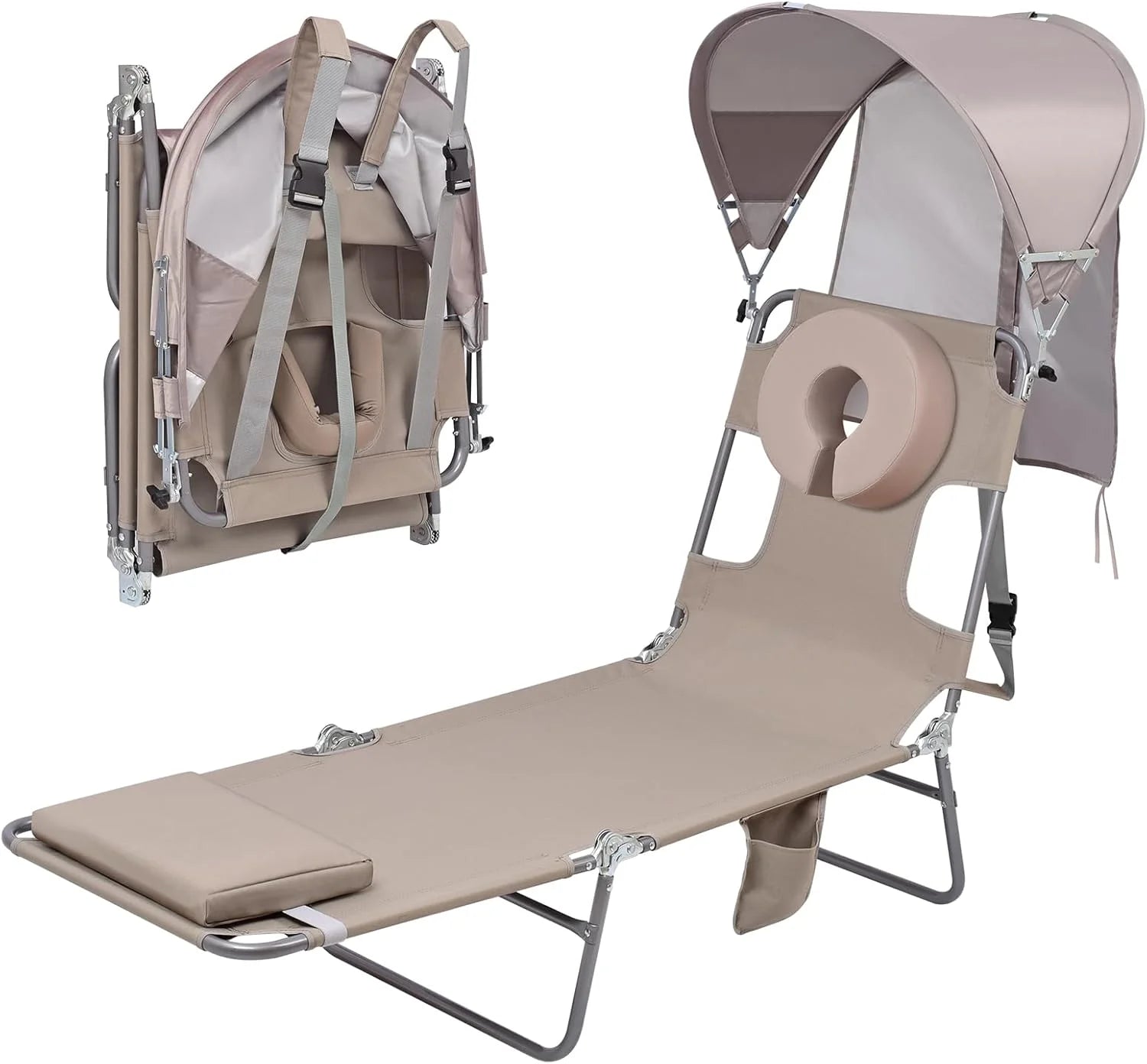 Lumi Discount Beach Tanning Lounge Chair with Canopy Shade Face Hole Padded Adjustable Washable, 6 Position Layout Chair - Image 10