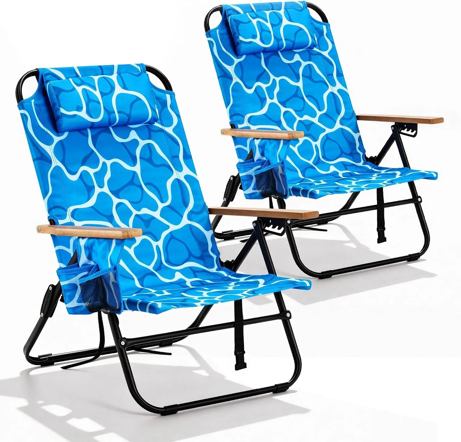 Lumi Discount Canpsky 2 Pack Premium 5-Position Reclining Camping Chair, Portable Folding Lightweight Outdoor Chair with Wooden - Image 9