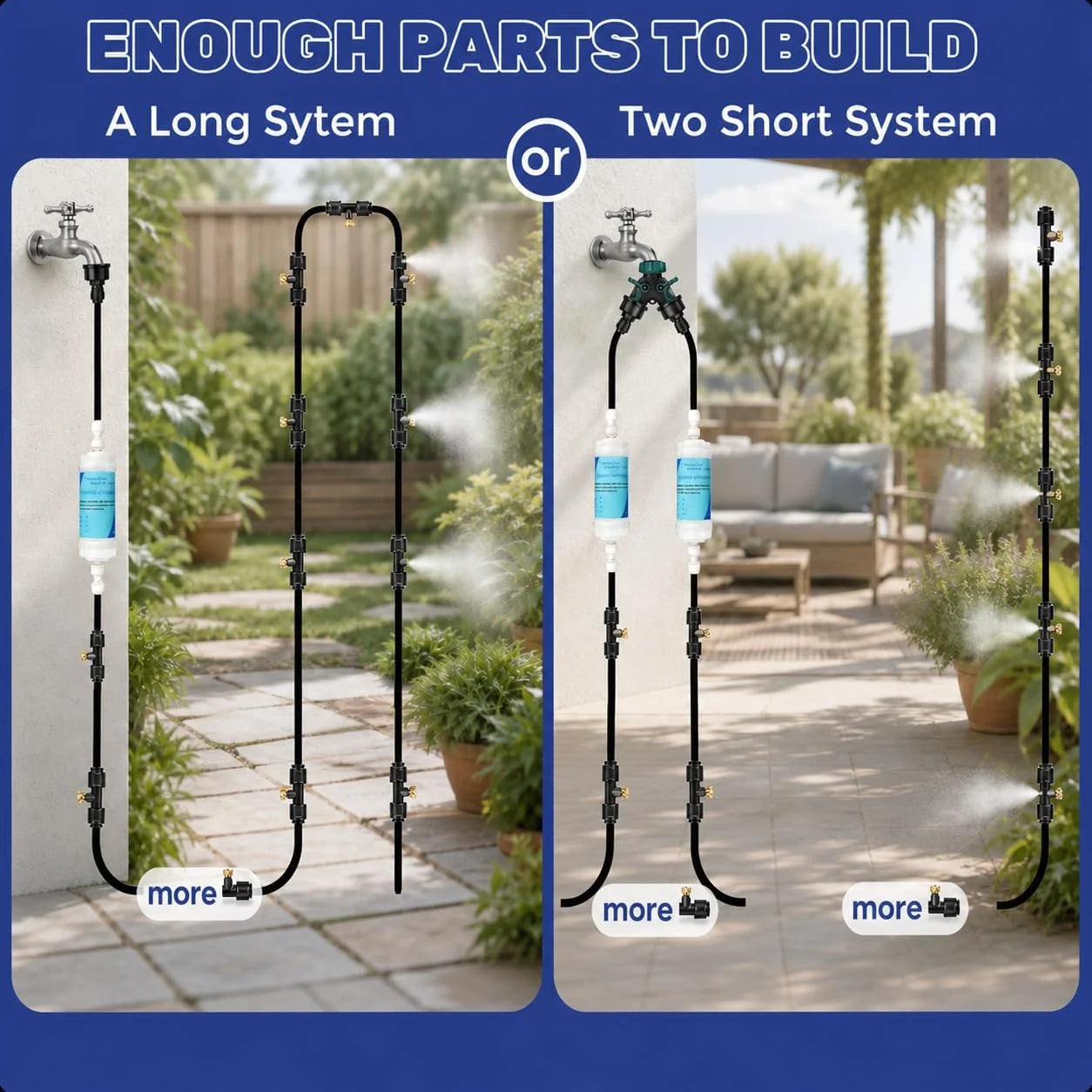 Lumi Discount Misters for Outside Patio, Outdoor Misting Cooling System with 28 Brass Nozzles & 2 Water Filters - Image 3