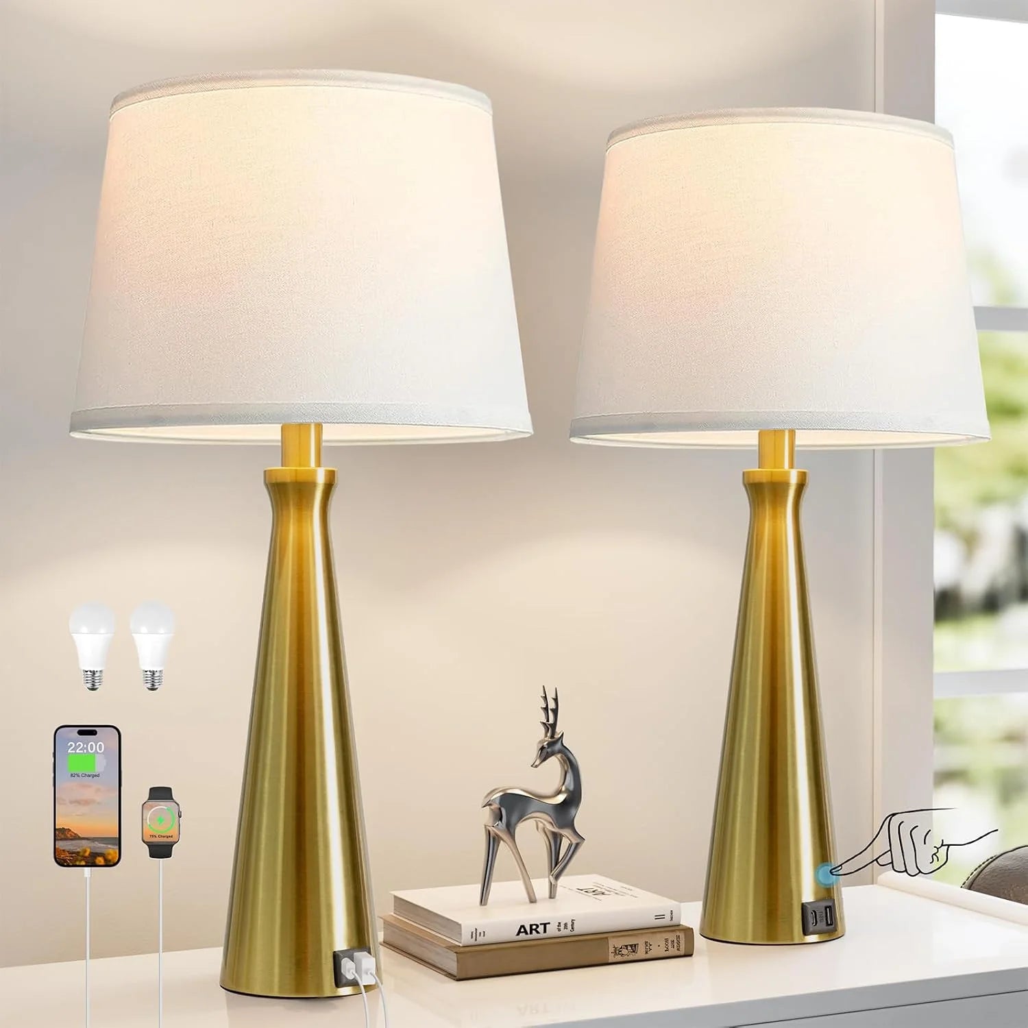 Discount Modern Table Lamps Set of 2, Dimmable, Bulb Included