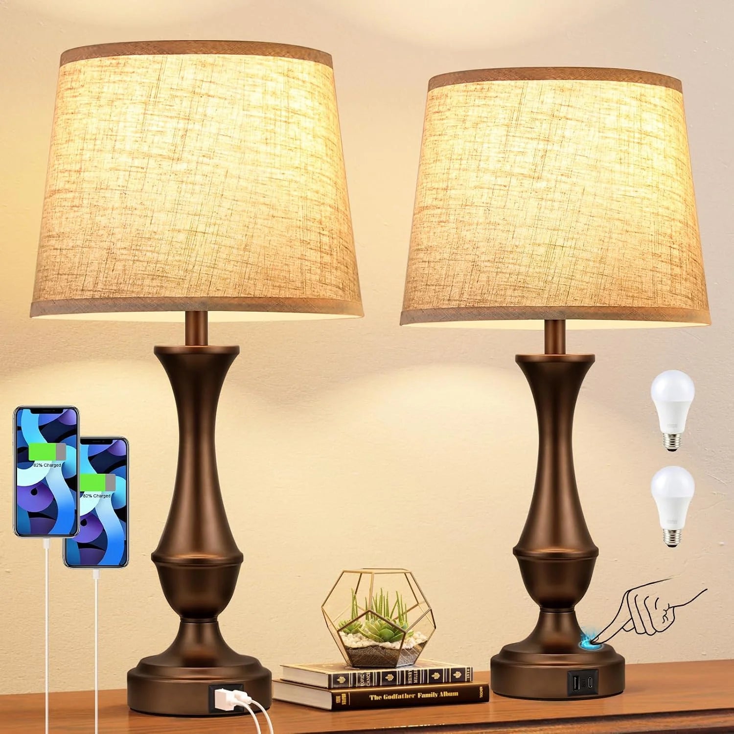 Discount Seealle Touch Lamps for Nightstand, Dimmable, Bulb Included - Image 8