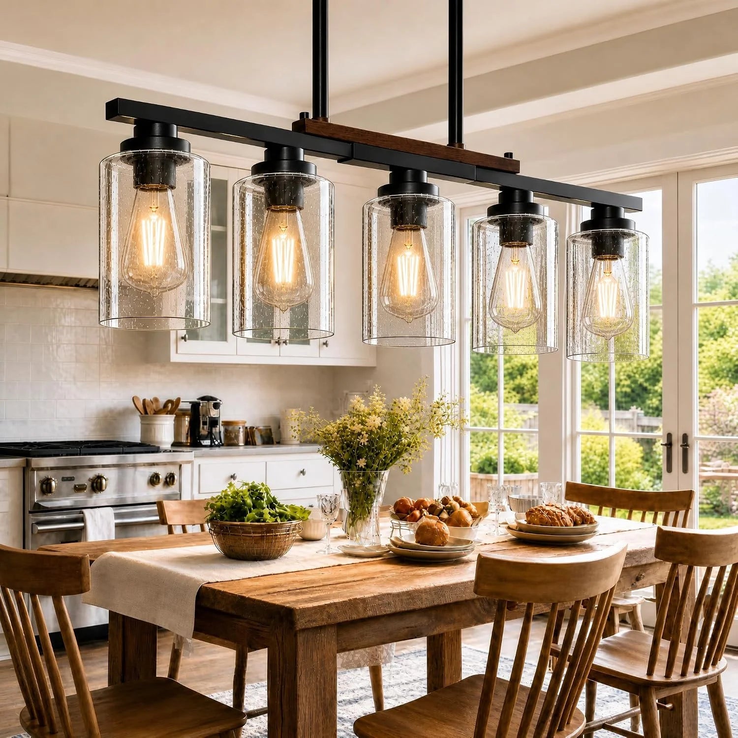 Discount Dining Room Light Fixture 5-Light Kitchen Island Lighting with Adjustable Rods - Image 2