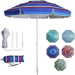 Discount 6ft Beach Umbrella – Heavy Duty Wind Resistant UV 50+ Portable Sun Shade with Sand Anchor & Carry Bag