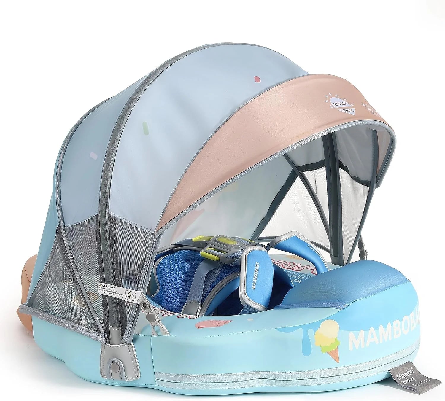 Lumi Discount Mambobaby Float Self-Inflating Baby Pool Floats Hammock with Canopy, Compressible Folding Baby Floating Bed