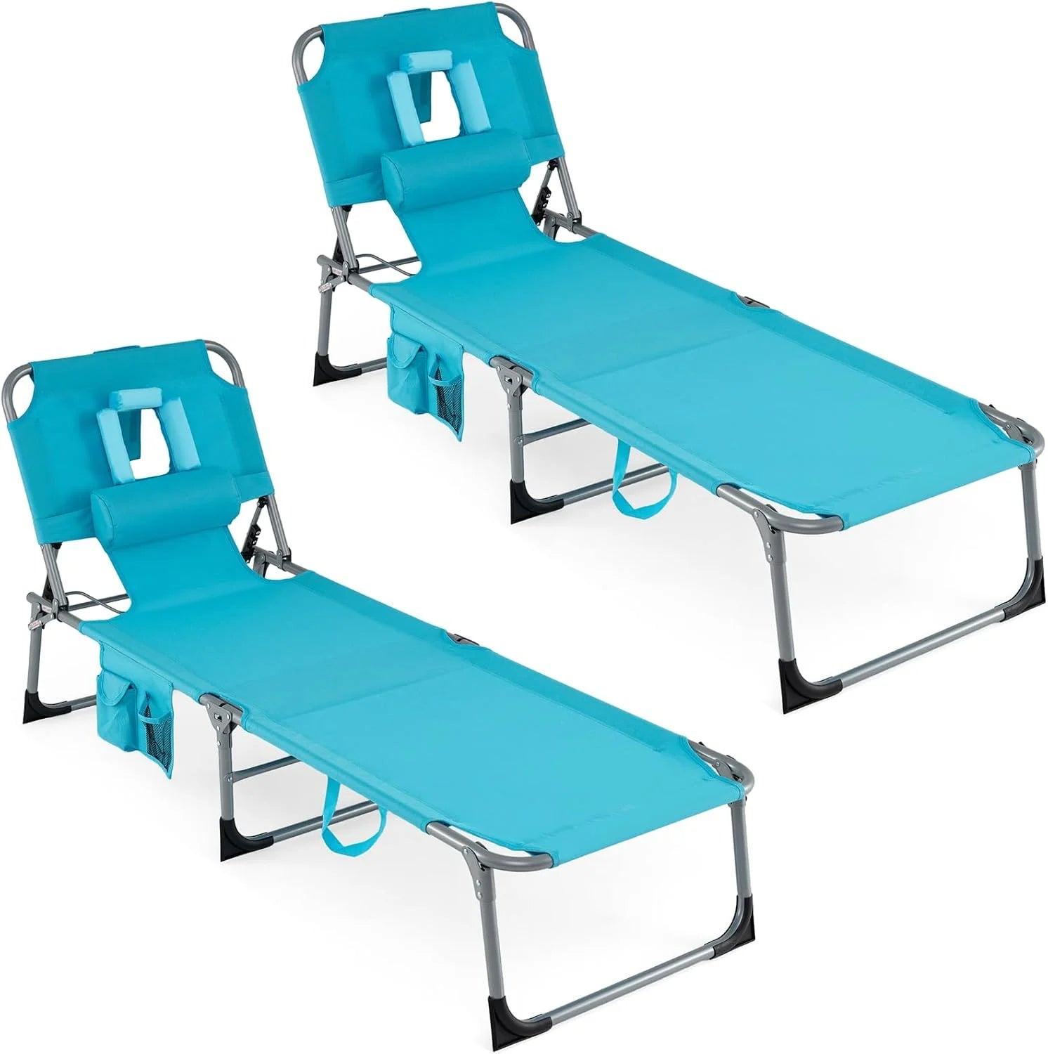 Lumi Discount Tanning Chair with Face Hole, Folding Beach Lounge Chair with 4-Position Adjustable Backrest, Camping (1 - Image 14