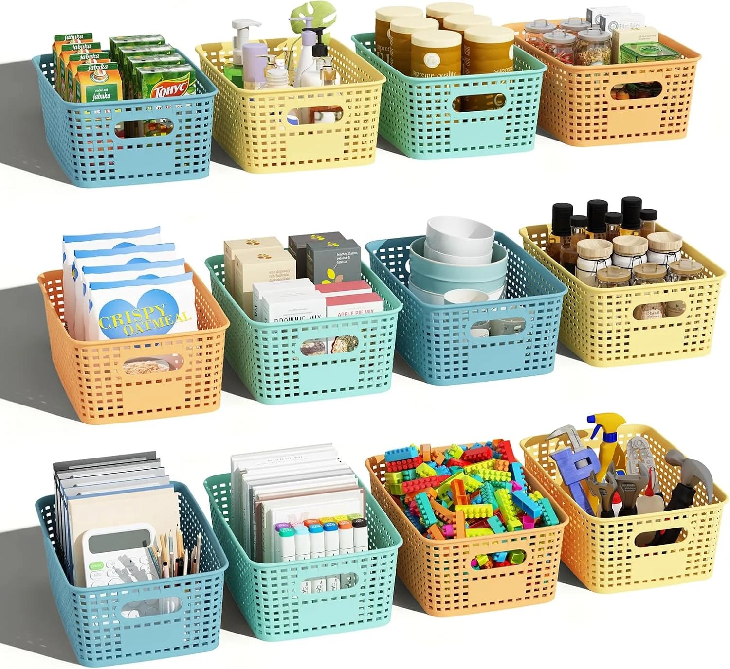 Discount Plastic Storage Basket for Organizing 12 Pack Small Storage Bins Container for Shelves, White Shelf Baskets - Image 3