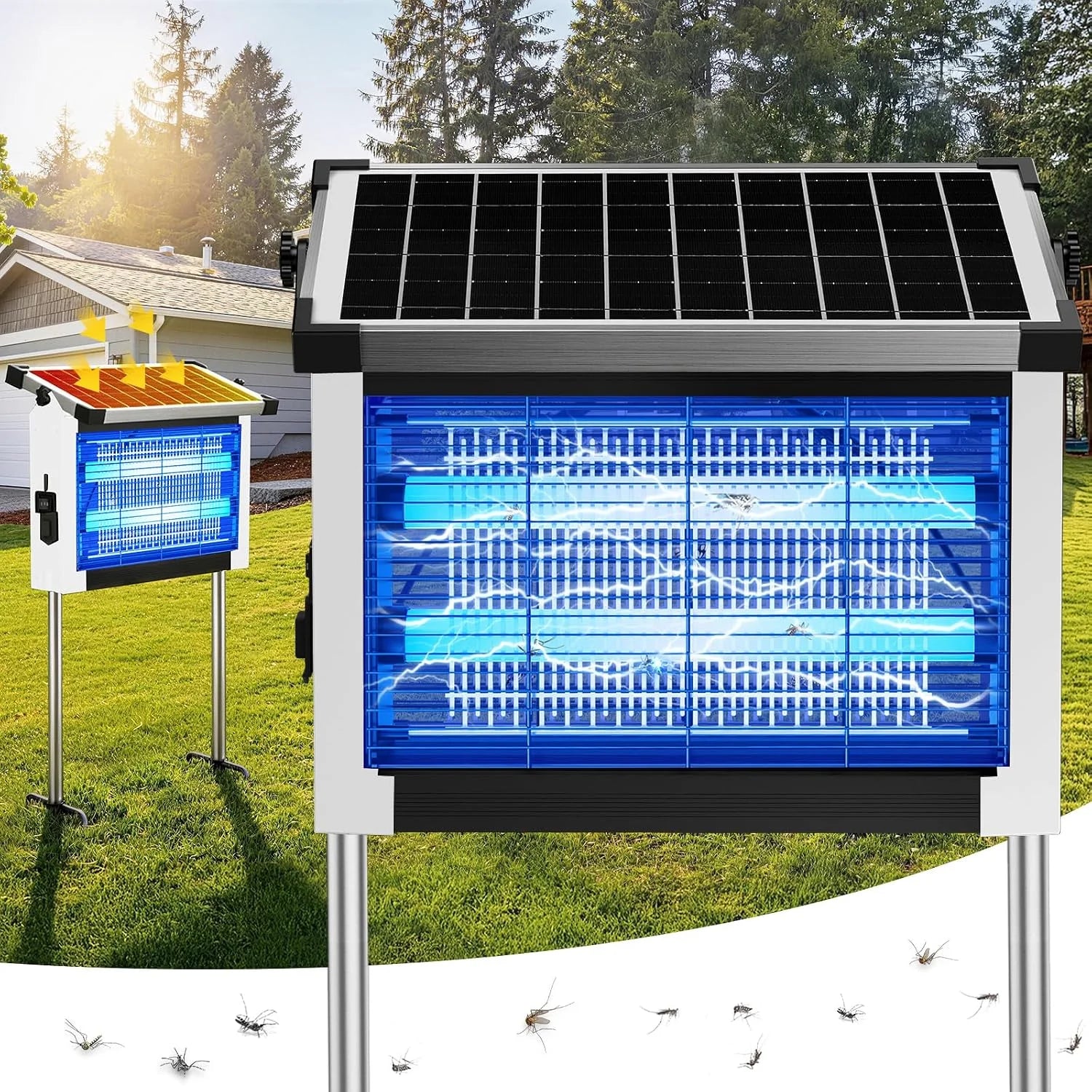 Discount Solar Bug Zapper Outdoor, 4500V Solar Mosquito Zapper for Outdoor & Indoor, 1/2 Acre Coverage Cordless Rechargeable