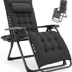 Lumi Discount NEWBULIG Zero Gravity Chair, Folding Patio Recliner with Cup Holder Trays
