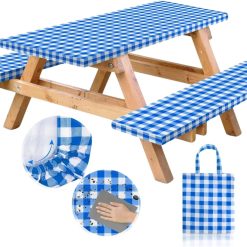 Alternative view of Lumi Discount Premium Vinyl Fitted Picnic Table Cover with Bench Covers & Bag, Outdoor Waterproof & Windproof Durable Tablecloth with Elastic Edges