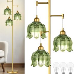 Discount ZECOXOL Vintage Floor Lamp for Living Room Bedroom-3 Light Glass Floor Lamp with Three Led Bulb