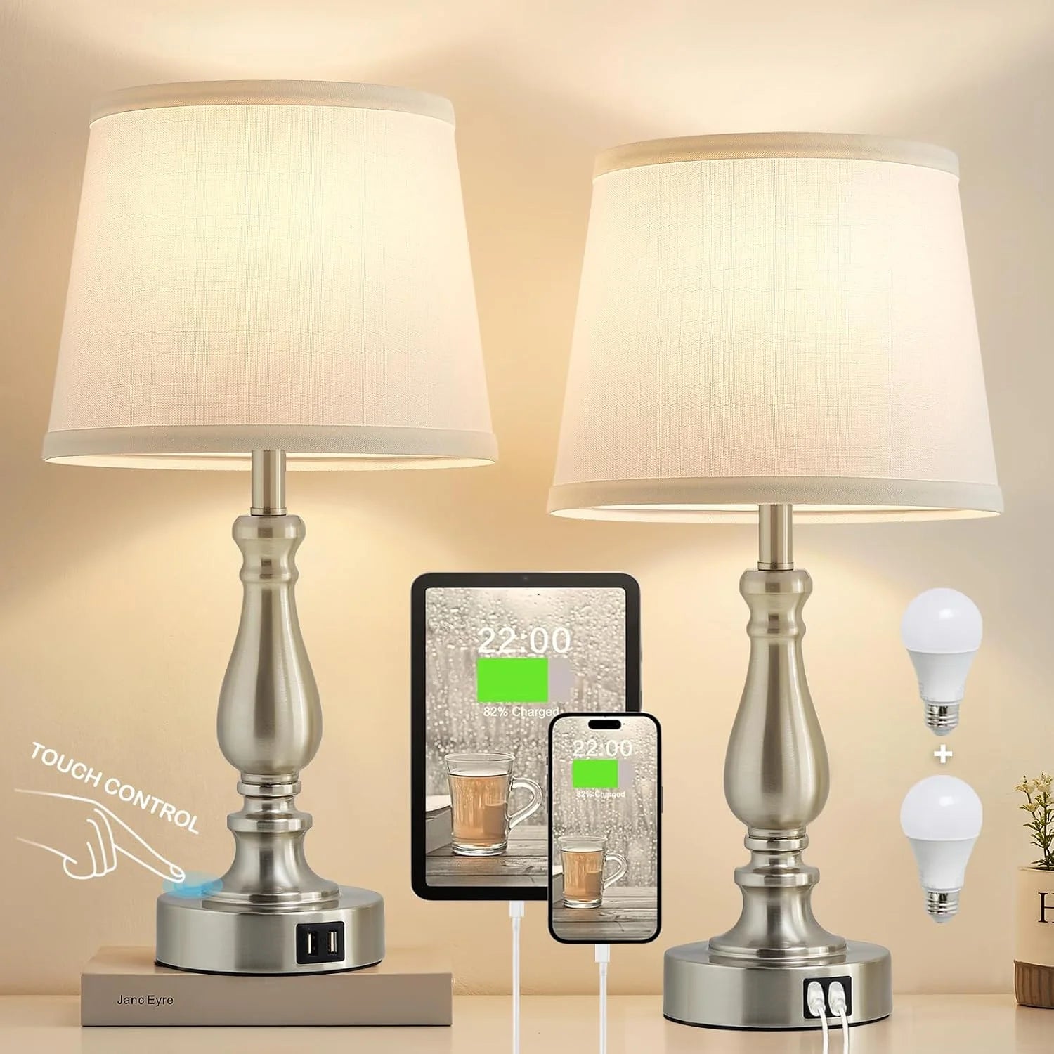 Discount Lamps for Bedroom Set of 2, Dimmable, Bulb Included - Image 10