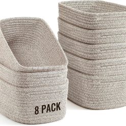 Discount Small Storage Organizing Baskets, Woven Rope Bins for Bathroom, Closet, Shelf Organizer