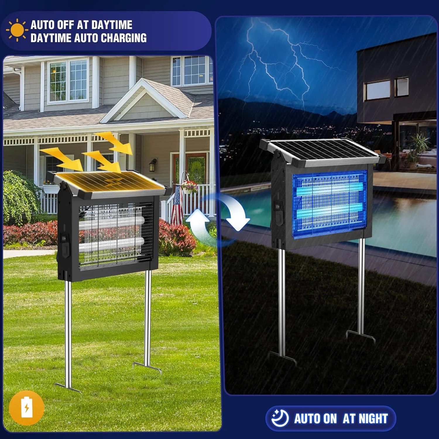Lumi Discount Bug Zapper Outdoor, 4500V Mosquito Zapper Waterproof with Panel Sensor Electric Fly Zapper Rechargeable Mosquito - Image 2